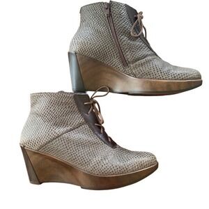 Naot‎ Nadine Leather Wedge Booties Croc Zip Lace Comfort EU37 US6.5